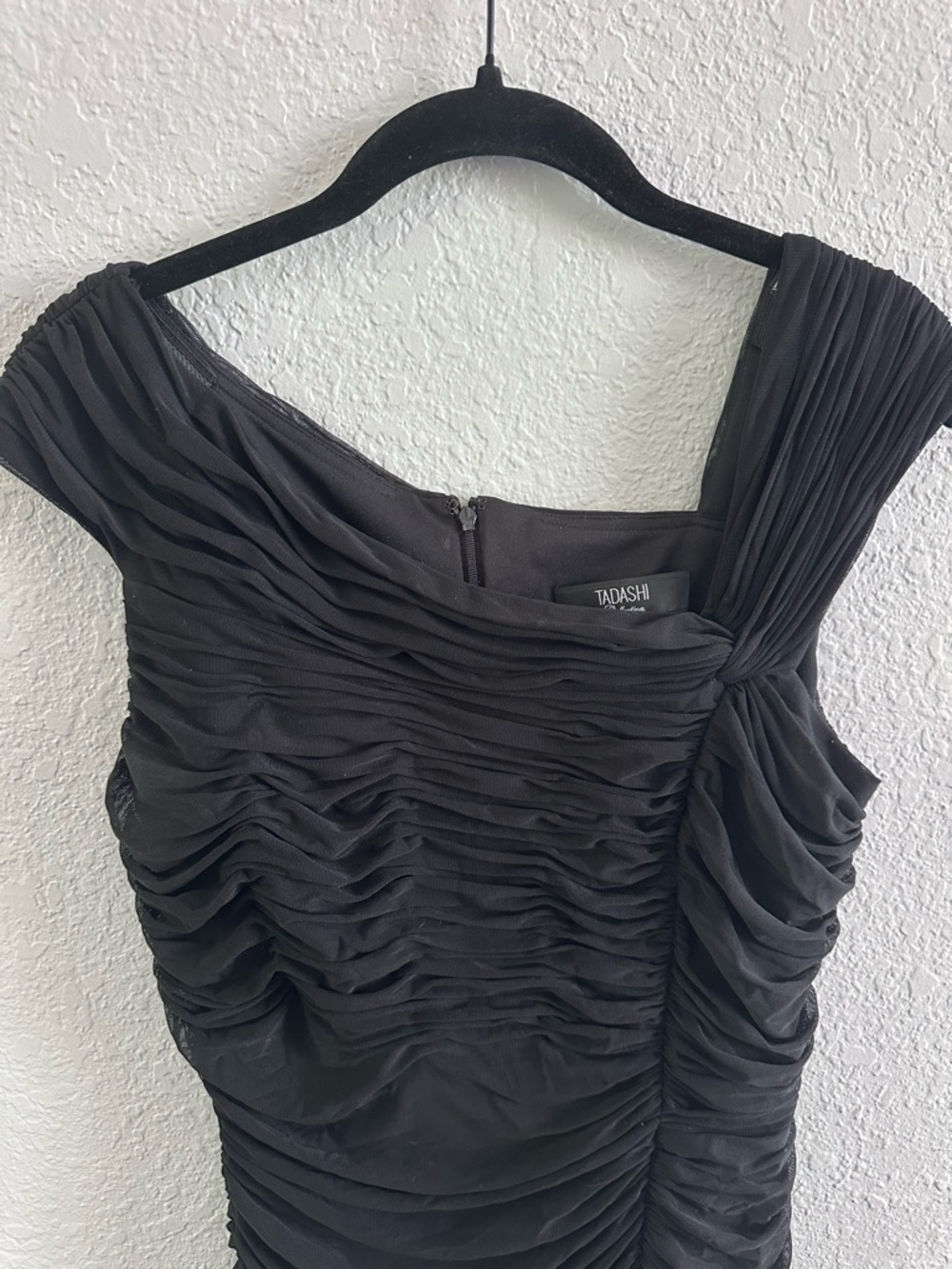 Tadashi Collection Black Ruched Cocktail Dress One Shoulder Jersey Bodycon M - Picture 3 of 14